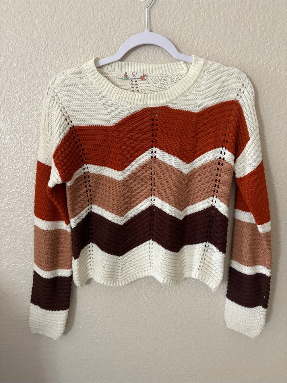 FCT Chevron Stripe Crewneck Sweater - Cream & Rust